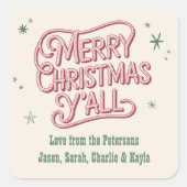 Cowboy Christmas Western Vrolijk Kerstfeest Y'all Vierkante Sticker (Voorkant)