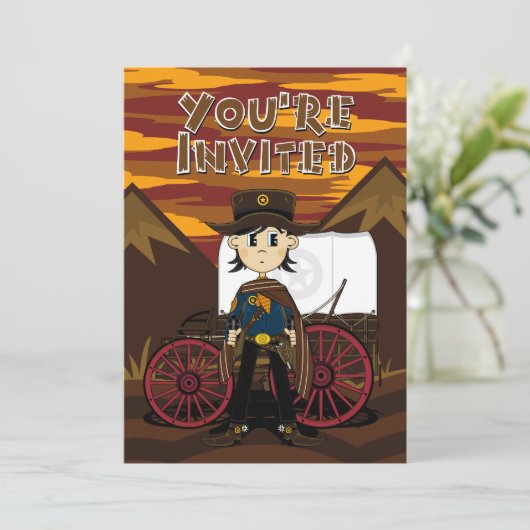 Cowboy & Chuck Wagon Party Invite Kaart (Staand voorkant)