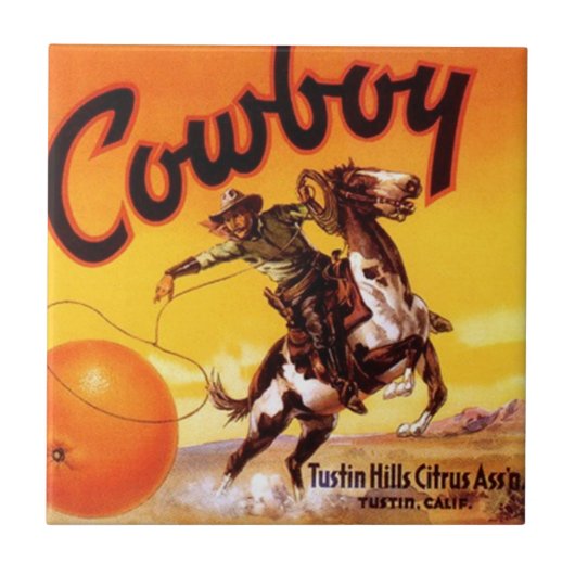  cowboy Citrus Labels keramische tegels 4,25 inch Tegeltje (Voorkant)