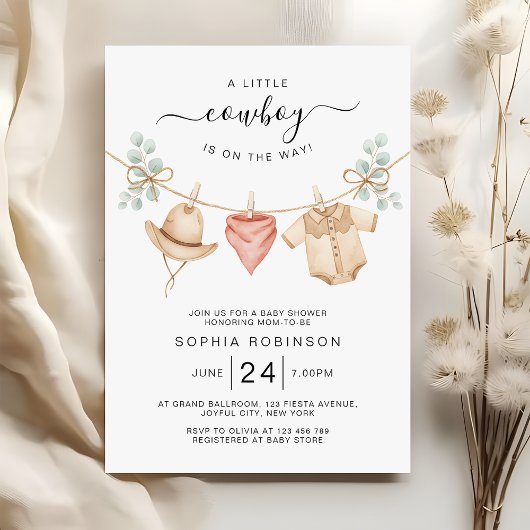 Cowboy Clothesline Wild West Boy Baby Shower Kaart