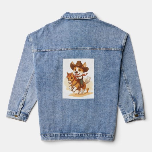 Cowboy Corgi - Westerne Rodeo Dog Denim Jacket (Achterkant)