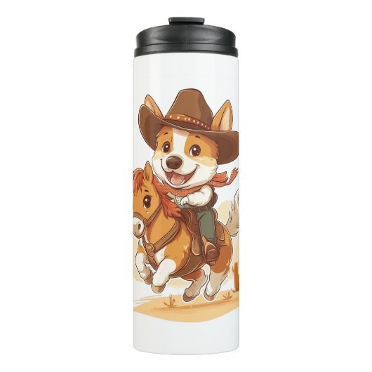 Cowboy Corgi - Westerne Rodeo Dog Thermosbeker (Voorkant)