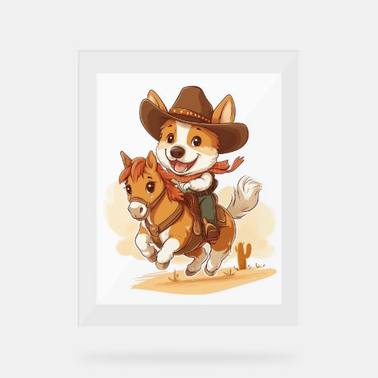 Cowboy Corgi – Westerse Rodeo Hond Acryl Bord (Voorkant)