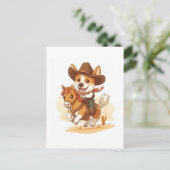 Cowboy Corgi � Westerse Rodeo Hond Briefkaart (Staand voorkant)