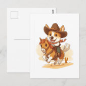 Cowboy Corgi � Westerse Rodeo Hond Briefkaart (Voorkant / Achterkant)