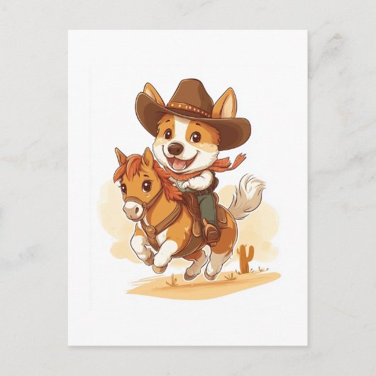 Cowboy Corgi � Westerse Rodeo Hond Briefkaart (Voorkant)
