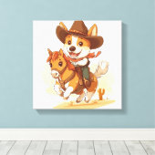 Cowboy Corgi � Westerse Rodeo Hond Canvas Afdruk (Insitu (Houten vloer))