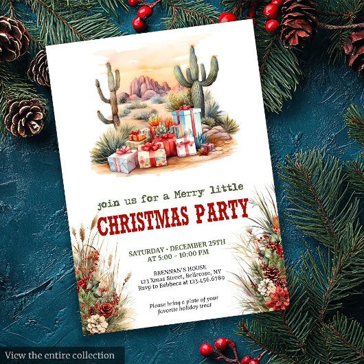 Cowboy country Christmas party editable invitation Kaart