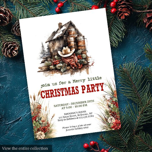 Cowboy country Christmas party printable card Kaart