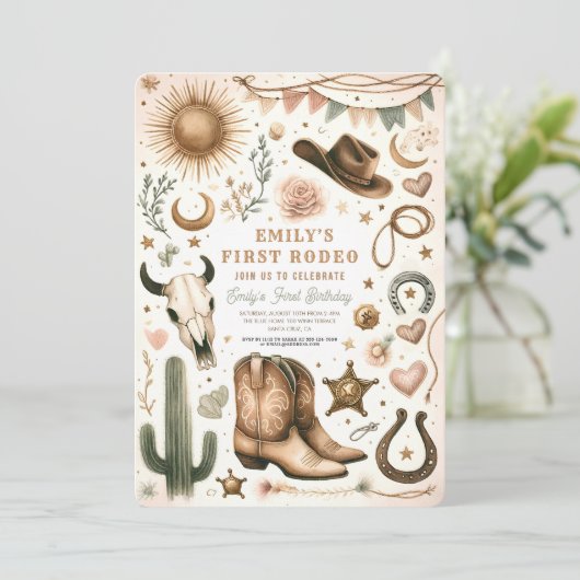 Cowboy Country Eerste Rodeo Eerste Verjaardag 1e Kaart (Staand voorkant)