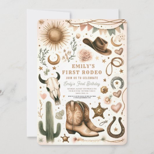 Cowboy Country Eerste Rodeo Eerste Verjaardag 1e Kaart (Voorkant)