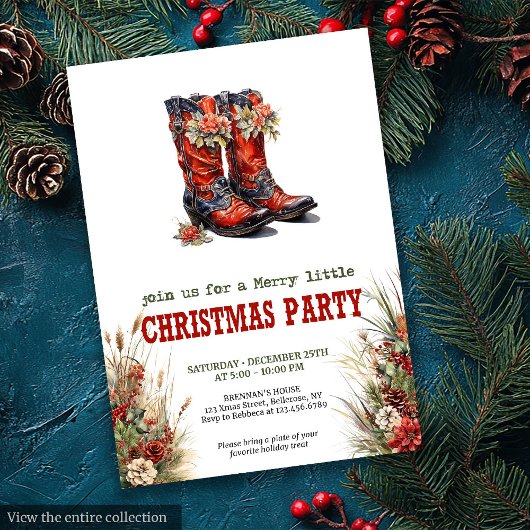 Cowboy country kerstfeest editabele uitnodiging