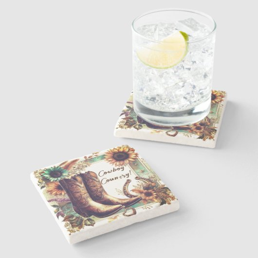 Cowboy Country Rustiek Western Stenen Onderzetter (Zijkant)