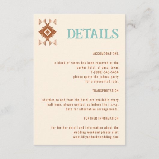 Cowboy Country West Bruiloft Details Behuizing Kaa Informatiekaartje (Voorkant)