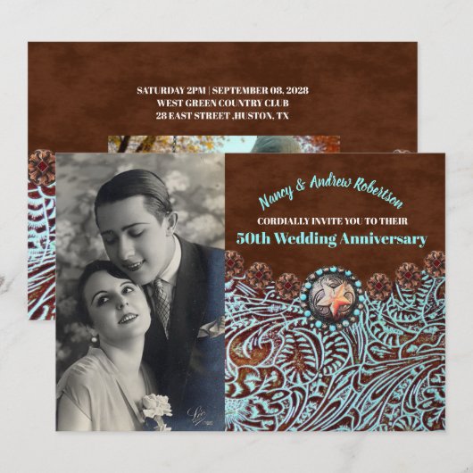 cowboy country western 50ste huwelijksverjaardag kaart (Voorkant / Achterkant)