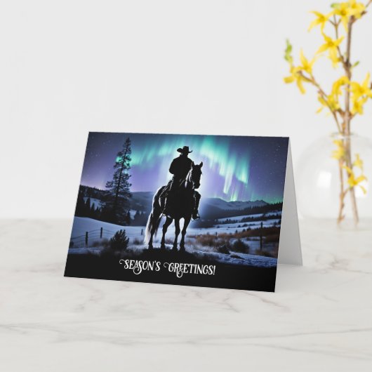Cowboy Country Western Northern Lights Christmas Kaart (Gele Bloem)