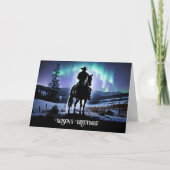 Cowboy Country Western Northern Lights Christmas Kaart (Voorkant)