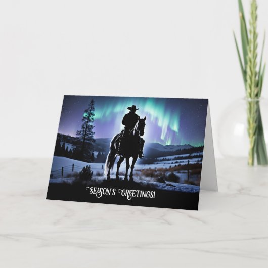 Cowboy Country Western Northern Lights Christmas Kaart (Voorkant)