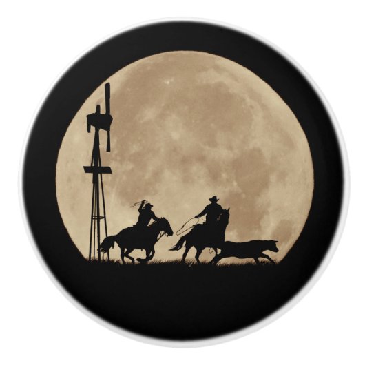 Cowboy Country Western Team Roping Keramische Knop (Voorkant)