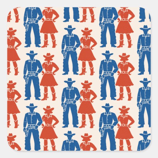 Cowboy & Cowgirl Americana Vierkante Sticker (Voorkant)