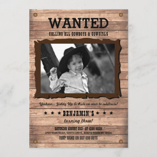 Cowboy Cowgirl Birthday PartyWanted Poster Invite Kaart