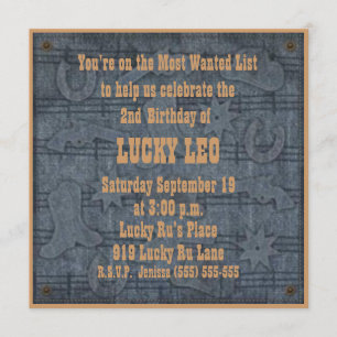 Cowboy/Cowgirl Blue Jean Birthday Party Invitation Kaart