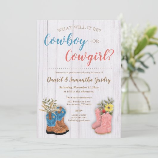 Cowboy/Cowgirl Bootie Geslacht Onthullen Kaart (Staand voorkant)