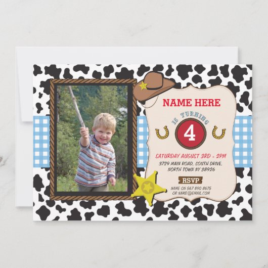 Cowboy Cowgirl Foto Birthday Party Sherif Invite Kaart (Voorkant)