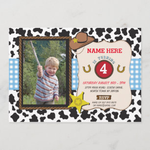 Cowboy Cowgirl Foto Birthday Party Sherif Invite Kaart