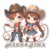 Cowboy & Cowgirl Gevangen in Lasso Liefde Sticker (Voorkant)