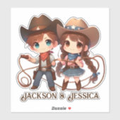 Cowboy & Cowgirl Gevangen in Lasso Liefde Sticker (Vel)