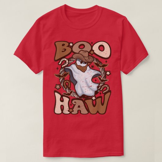 Cowboy Cowgirl Ghost Boo Haw Retro Halloween Weste T-shirt (Design voorkant)