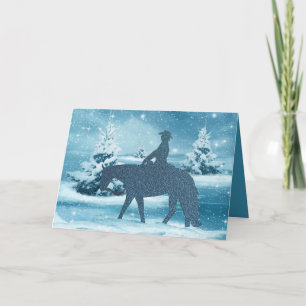 Cowboy Cowgirl Horse Winter Scene Holiday Card Feestdagen Kaart