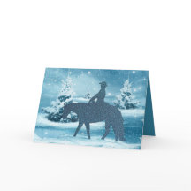 Cowboy Cowgirl Horse Winter Scene Vakantie Kaart