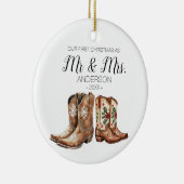 Cowboy Cowgirl laarzen eerste kerst als meneer en  Keramisch Ornament (Rechts)