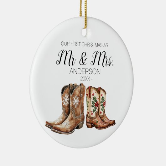 Cowboy Cowgirl laarzen eerste kerst als meneer en  Keramisch Ornament (Rechts)