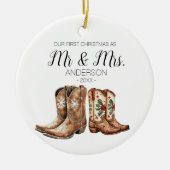 Cowboy Cowgirl laarzen eerste kerst als meneer en  Keramisch Ornament (Voorkant)
