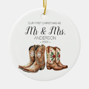 Cowboy Cowgirl laarzen eerste kerst als meneer en  Keramisch Ornament
