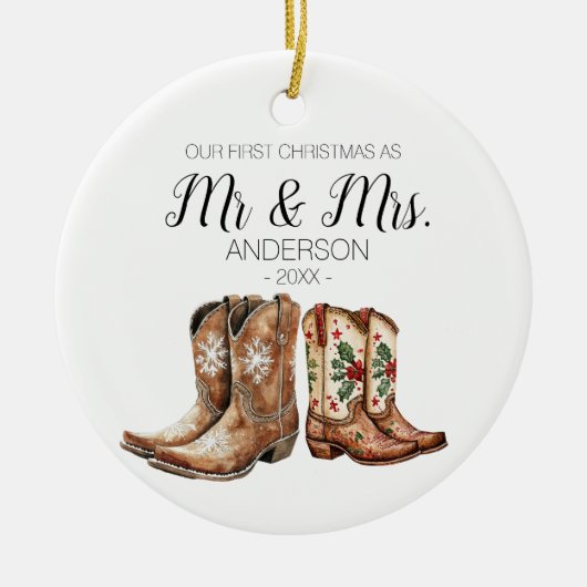 Cowboy Cowgirl laarzen eerste kerst als meneer en  Keramisch Ornament (Voorkant)