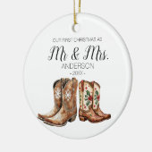 Cowboy Cowgirl laarzen eerste kerst als meneer en  Keramisch Ornament (Links)