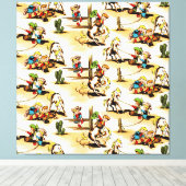  Cowboy Cowgirl Land Kinder Pony Cactus Canvas Afdruk (Insitu (Houten vloer))