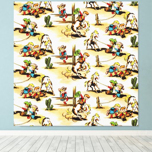  Cowboy Cowgirl Land Kinder Pony Cactus Canvas Afdruk (Insitu (Houten vloer))