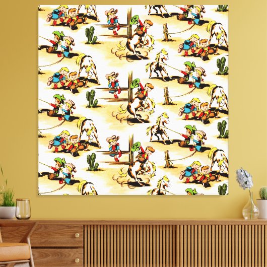  Cowboy Cowgirl Land Kinder Pony Cactus Canvas Afdruk (Insitu (Woonkamer))