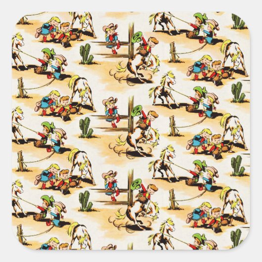  Cowboy Cowgirl Land Kinder Pony Cactus Vierkante Sticker (Voorkant)