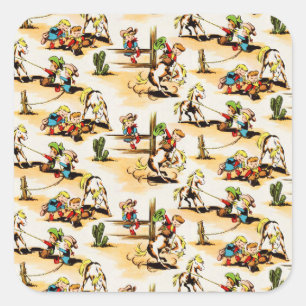  Cowboy Cowgirl Land Kinder Pony Cactus Vierkante Sticker