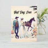 cowboy, cowgirl, paard beste dag ooit bruiloft kaart (Staand voorkant)
