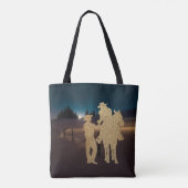 Cowboy Cowgirl Paard Romantisch Moonlight Canvas t Tote Bag (Achterkant)
