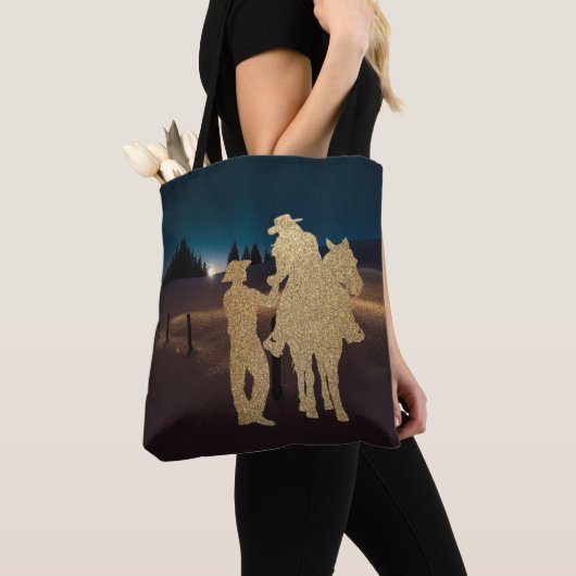 Cowboy Cowgirl Paard Romantisch Moonlight Canvas t Tote Bag (Dichtbij)