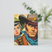 Cowboy/Cowgirl Retro Comics Briefkaart (Staand voorkant)