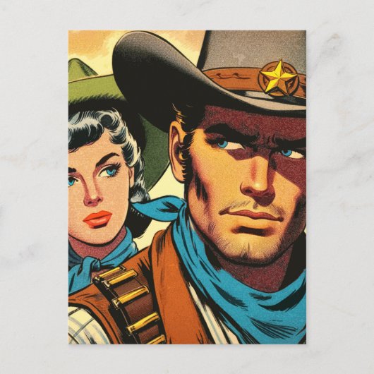 Cowboy/Cowgirl Retro Comics Briefkaart (Voorkant)